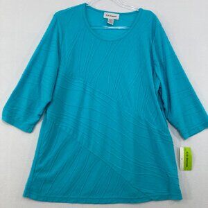 New C.D. Daniels size 1X Blue Turquoise Textured Artsy Stretch 3/4 Sleeve Blouse